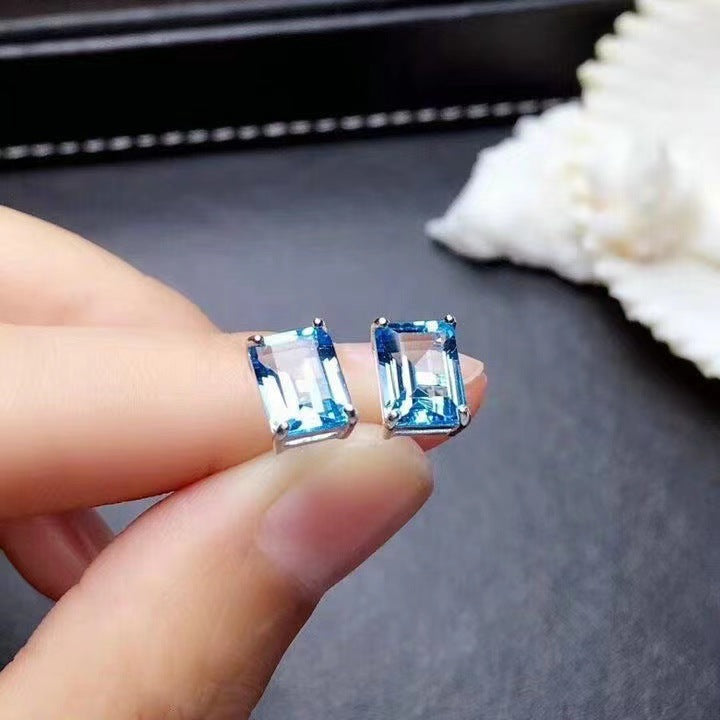 925 plated imitation topaz stud earrings