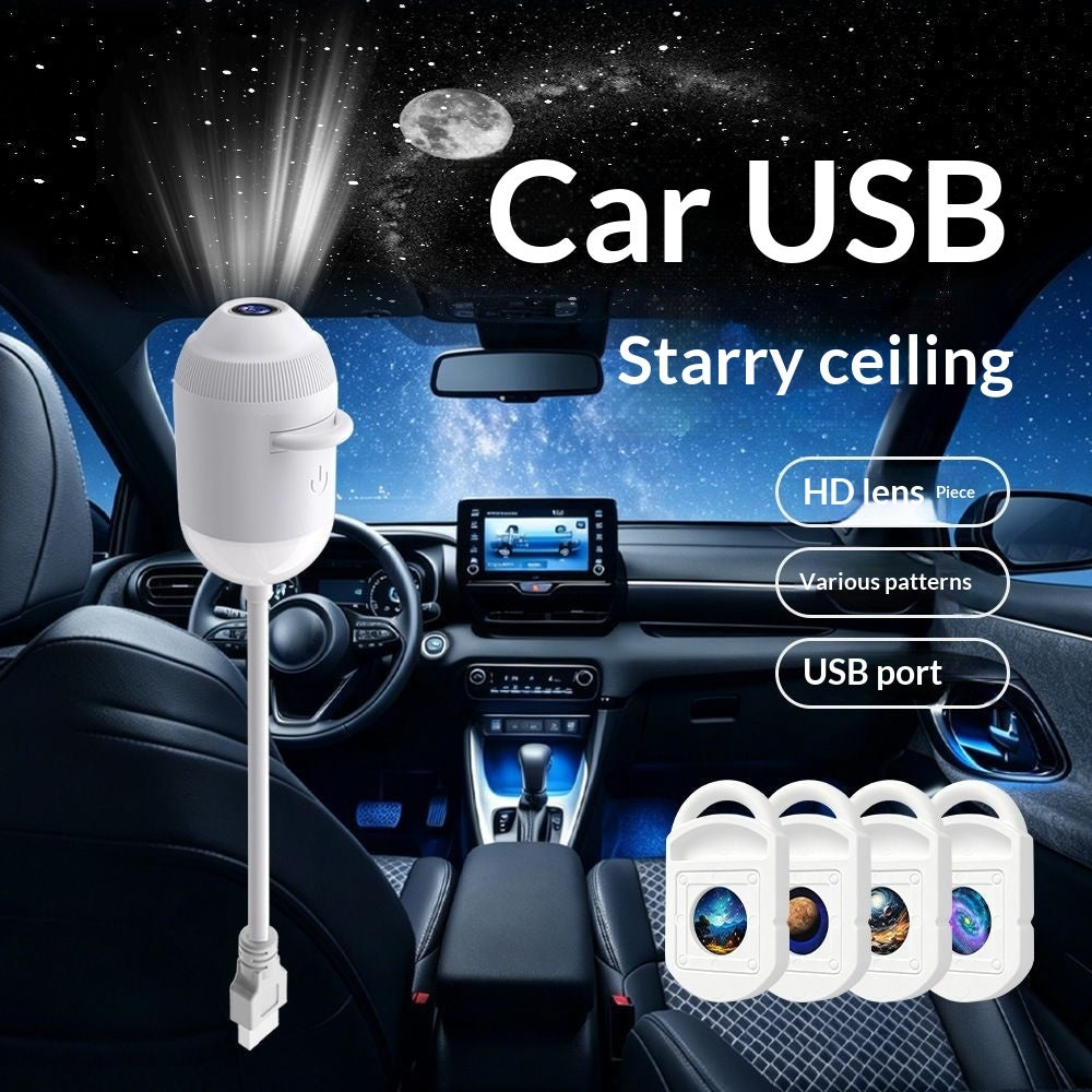 Starry night light projector illuminating a bedroom ceiling