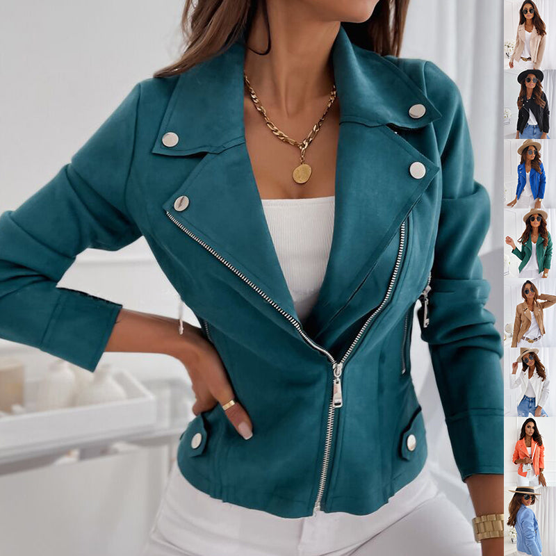 Women's zip-up lapel jacket with pockets