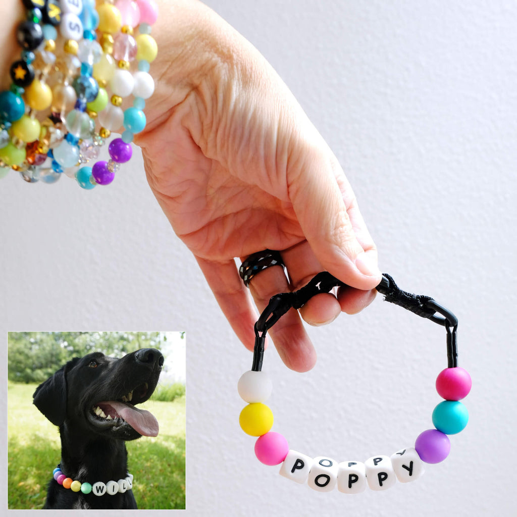Custom beaded name dog collar with matching bracelet