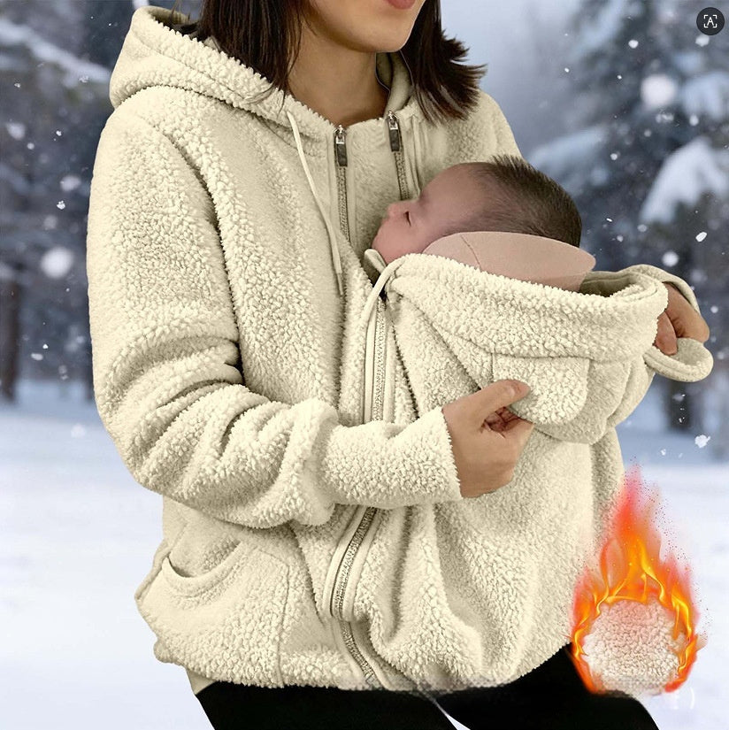 Corduroy hooded sweatshirt with baby carrier pocket