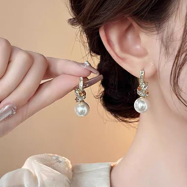 Micro-inlaid zircon chain earrings
